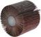 A rusty-red cylindrical grinding attachment with fine lamellae, used for surface processing, against a white background.
