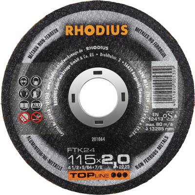 'RHODIUS Cutting Disc, 115 mm diameter, Metal/Ferrous, FTK24, max. 80 m/s, for Metal Machining, Barcode on right'