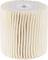A pale brown cylindrical air filter with white plastic edges and uniformly pleated surface. Suitable for filtration.