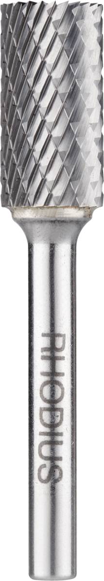 Silver metal milling cutter with a diamond pattern on the head and 'RHODIUS' engraved on the shaft.
