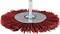 Round, wire brush with metal hub and shaft, suitable for grinding or polishing work.