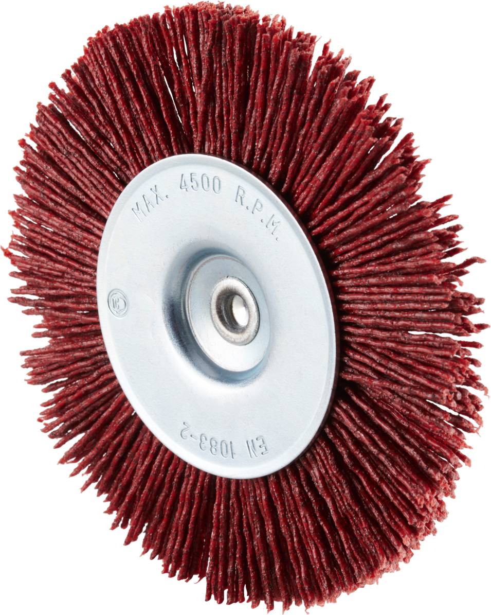 'Red wire brush with metal core, suitable for 4500 rpm.'