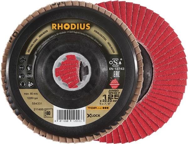 Rhodius 211400 JUMBO SPEED P X-LOCK Flap disc Grit size 80 Stainless steel, Steel 10 pc(s)