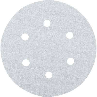 A round piece of sandpaper with six evenly distributed holes.
