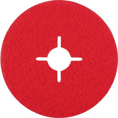 Red grinding attachment in a circular shape with a hole in the centre, surrounded by four smaller recesses. Suitable for grinding machines.