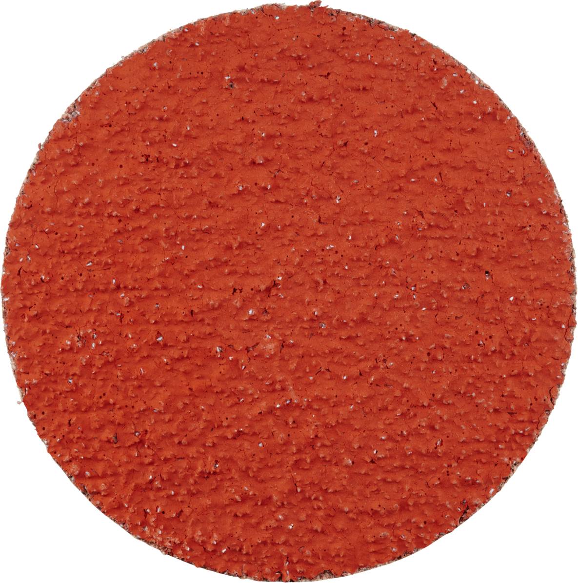A red, circular grinding attachment with rough grit.