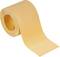 A roll of yellow toilet paper, partially unrolled, lies against a white background.