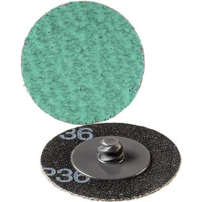 'Two grinding discs: one showing the green abrasive surface, the other the black reverse side and mounting screw.'
