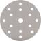 Beige sanding paper disc with multiple evenly distributed holes, designed for attachment to a sanding device.