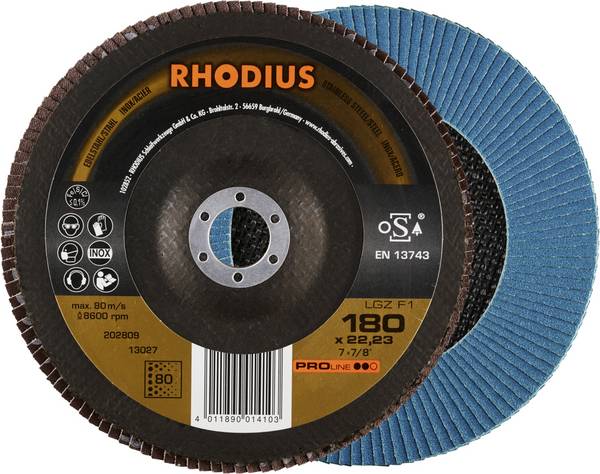 Rhodius 202809 LGZ F1 Flap disc Grit size 80 Stainless steel, Steel 10 pc(s)