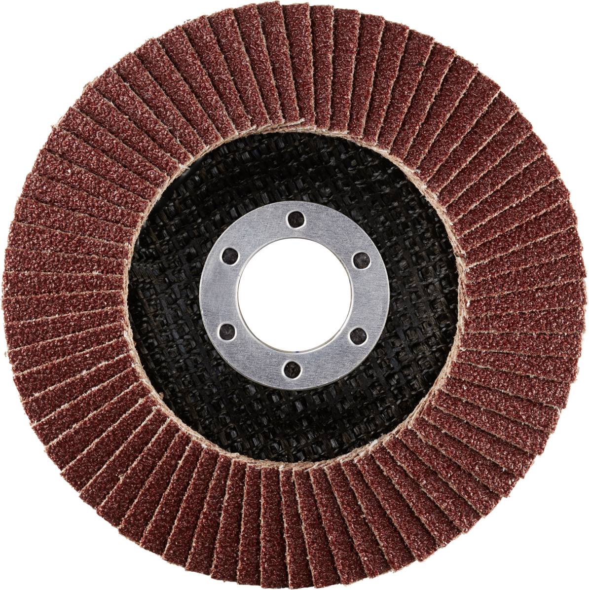 A grinding wheel with red abrasive paper, round, with a central metal mounting. It is used for smoothing or removing material.