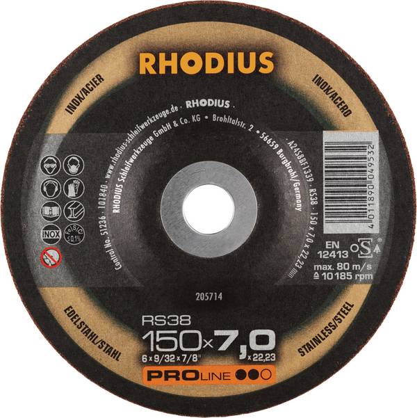 Rhodius 205714 RS38 Grinding disc   Stainless steel, Steel 10 pc(s)