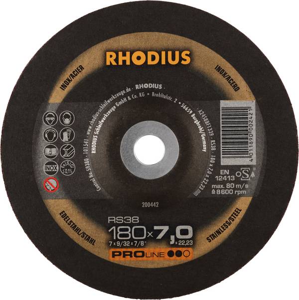 Rhodius 200442 RS38 Grinding disc   Stainless steel, Steel 10 pc(s)
