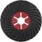 Grinding wheel with red and black spiral patterns, central six-spoke design, and rough texture.