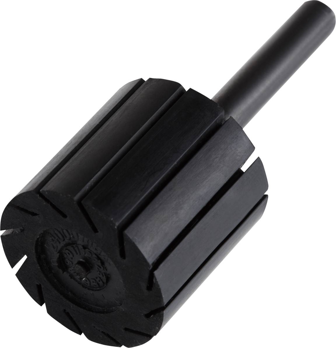 Black tungsten carbide grinding attachment with a cylindrical body and radial slots, used for precise grinding or milling.
