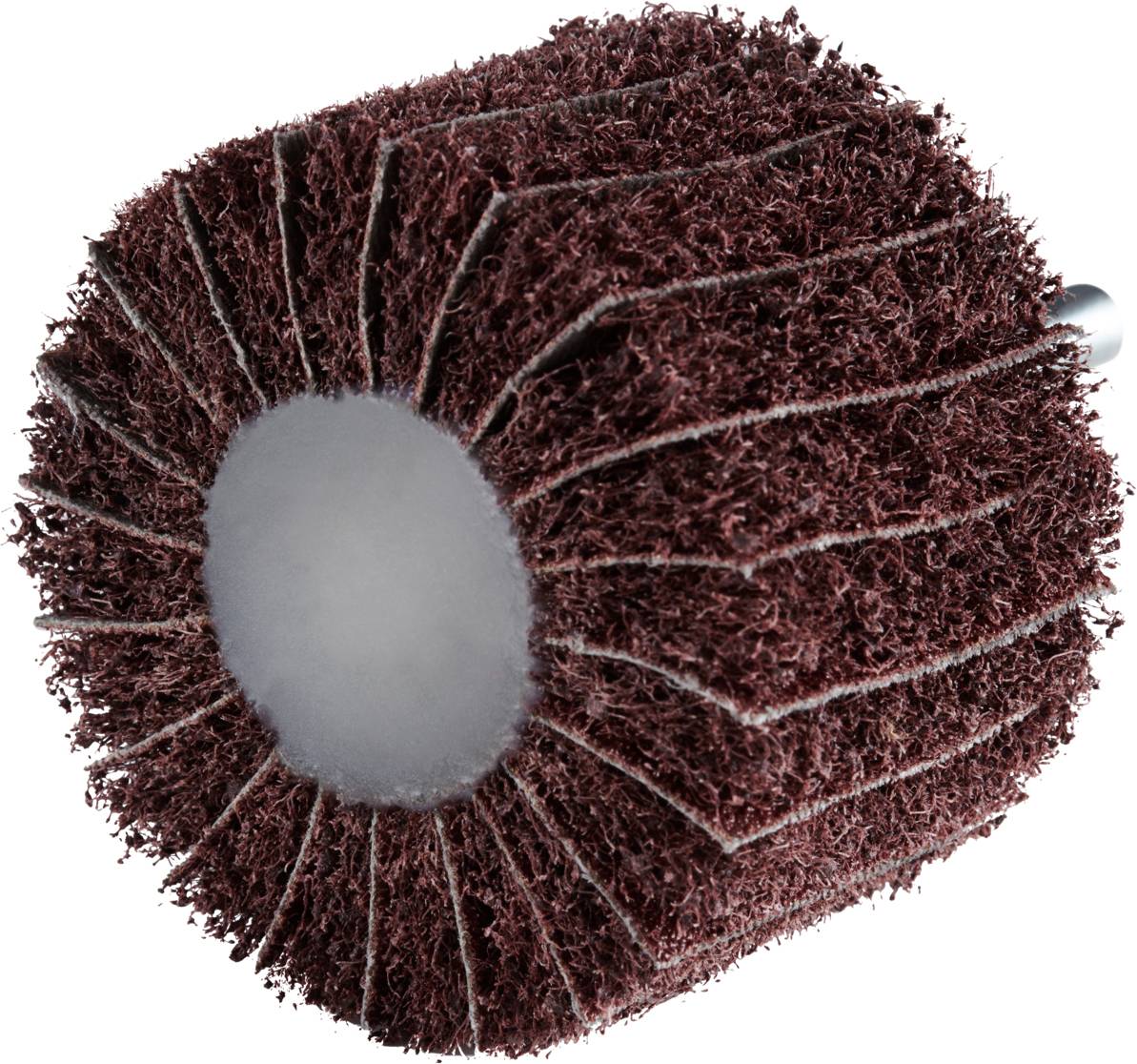 A russet-brown grinding wheel with a textured surface and white inner area; used for grinding metals.