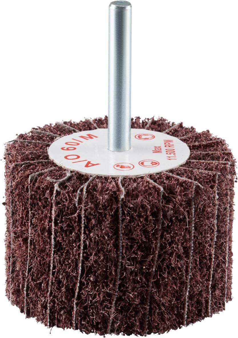 'Abrasive fleece disc with a metal pin in the centre, control rings on the label, suitable for surface treatment and polishing.'