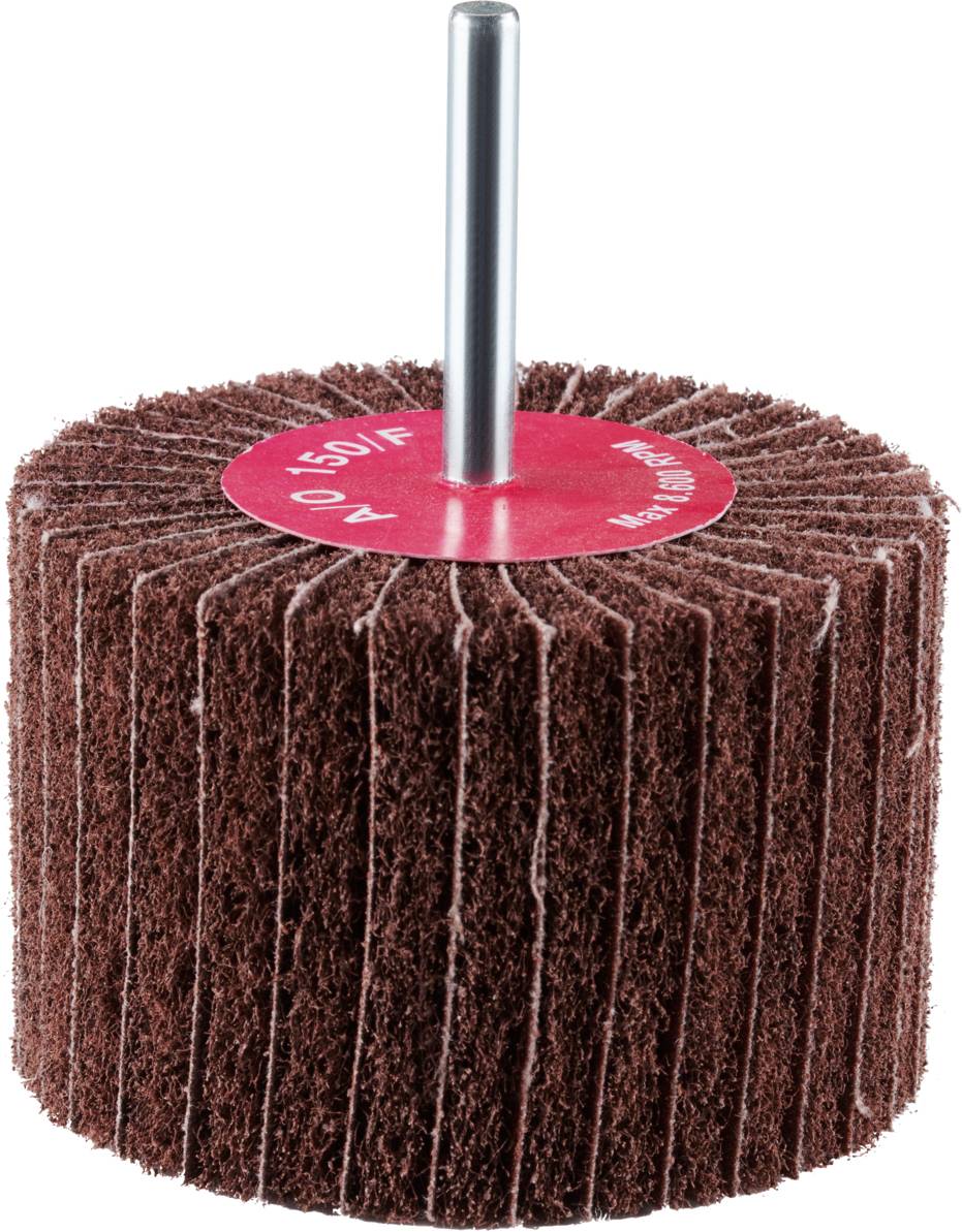 Sanding mop with red disc and metal pin, suitable for surface treatment and fine polishing.