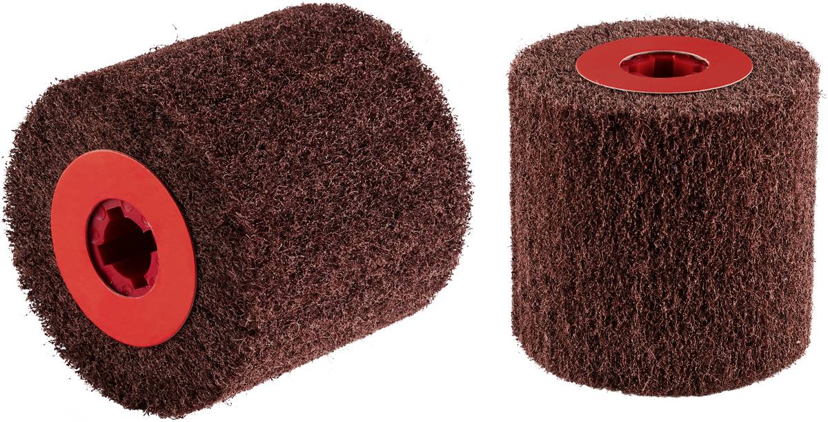 Two brown brush rollers with red inner ring, suitable for cleaning or polishing work.