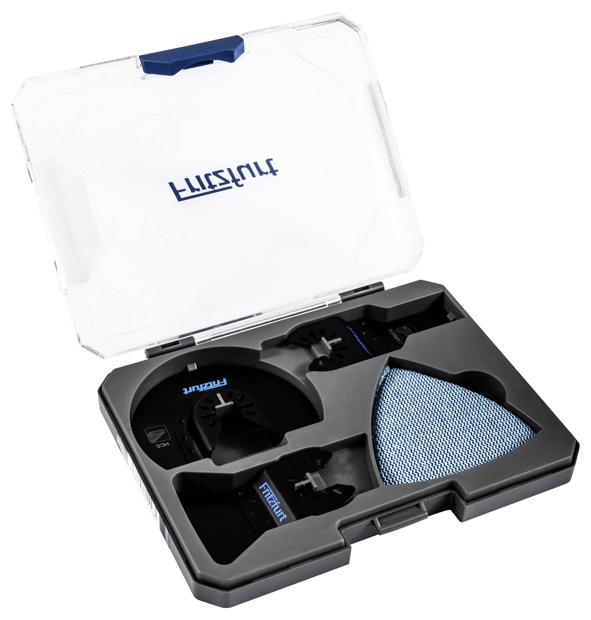 An open plastic case displaying a cleaning kit with attachments and a textured pad, branded with a blue 'LIEFHEIT' logo on the cover.