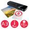A laminating machine with sunny landscape photographs, stop sign film, 72 sec A4 laminating time, suitable for A3; warm-up time 4 mins