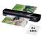 A laminating machine is laminating a photo of a person with a camera. Next to it is a pack with the label 'A4 5 PCS'.
