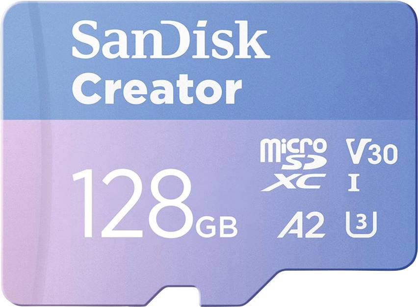 SanDisk Creator microSDXC card Retail 128 GB A2 Application Performance Class, UHS-I U3, v30 Video Speed Class incl. SD adapter, Temperature-proof,
