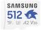 Samsung microSD card with 512 GB storage capacity, suitable for video recordings up to V30 and A2 applications.