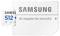 Samsung microSD card with 512 GB capacity alongside SD adapter, suitable for high data transfer speeds and mobile applications.
