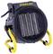 Portable electric heater with a circular mesh front and yellow stand, branded 'Stanley'. Designed for efficient personal heating.