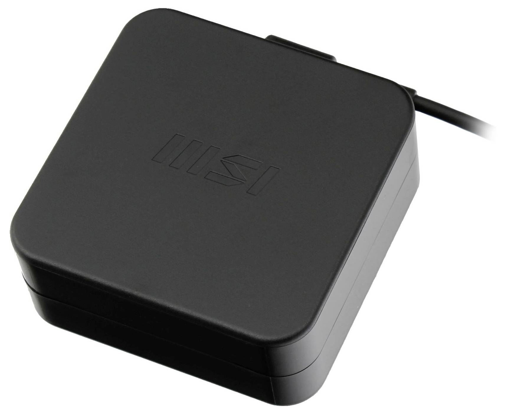 A black, square charger with a manufacturer's logo sits at the centre of the image.