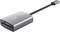 USB-C adapter with SD and MicroSD card reader in a grey housing; 'Trust' logo visible. For transferring data from memory cards.