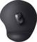 Black computer mouse on an ergonomic, black mousemat with a wrist rest.