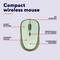Compact wireless mouse with quiet key press, 8m range, speed up to 1600 DPI. Sustainable design.