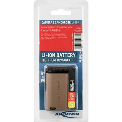Packaged Li-Ion Battery for Camera/Camcorder, compatible with Canon LP-E6NH. Includes 5-year warranty.