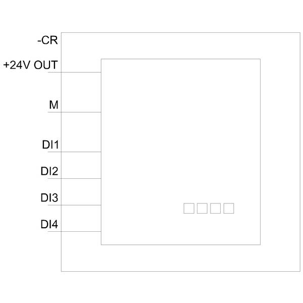 Diagram of an electrical circuit diagram with five connections: -CR, +24V OUT, M, DI1, DI2, DI3, DI4, likely for a control unit.