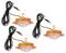 Three orange LED lamps with black cables and hooks for hanging. Each lamp has a round, transparent cover.
