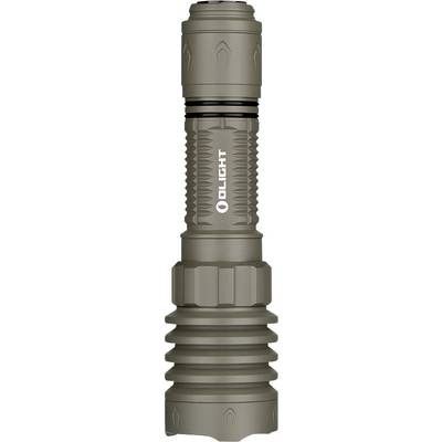 A grey, tactical torch with a textured grip and the brand name 'Olight' on the casing. Ideal for outdoor activities.