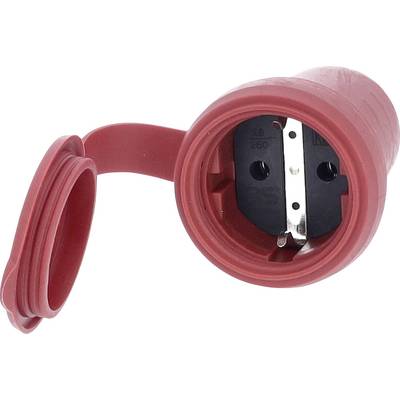 Electric socket with a red protective cover, suitable for industrial applications, shows the open rear side of the socket.