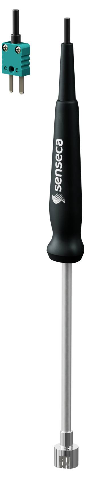 A black handle with a metallic tip, connected to a green plug. 'Sensata' marking on the handle.