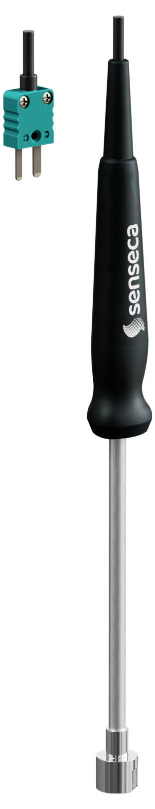 Thermocouple in pin format with a connection plug. Suitable for temperature measurements in industrial applications.