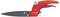 Red, adjustable lawn shears with a black blade and ergonomic handle, shown from the side.