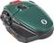 A green robotic lawnmower with black details is pictured on a white background. The device has the brand logo on its side.