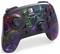 Black Nintendo Switch controller with colourful, illuminated galaxy designs and two joysticks.