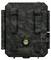A camouflaged camera in a dark green and brown pattern, similar to a military camouflage design, with distinctive rectangular shapes.