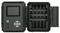 An open trail camera shows a screen and controls on the left side, and the battery compartment with empty slots for batteries on the right side.