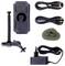 Wall mount, three cables, one power supply and a fabric strap on a white background. Accessories for device installation, such as cameras.