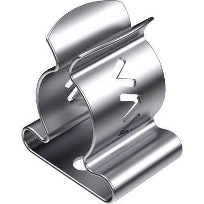 Metal paperclip in an aluminium finish, designed with geometric cut-outs. Primary function: Bundling or holding paper.