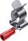 Metal clip with a red plastic end, presumably an insulation component.