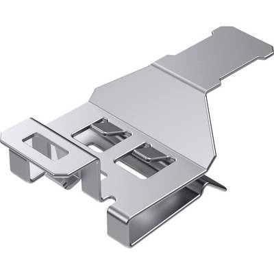 Stainless steel metal clip, shown from the side. Used for attachment or fixing, with multiple openings and hooks.